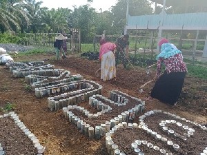 Kreatif, Babinsa Bersama Ibu-Ibu Tanam Sayuran Berbentuk Tulisan